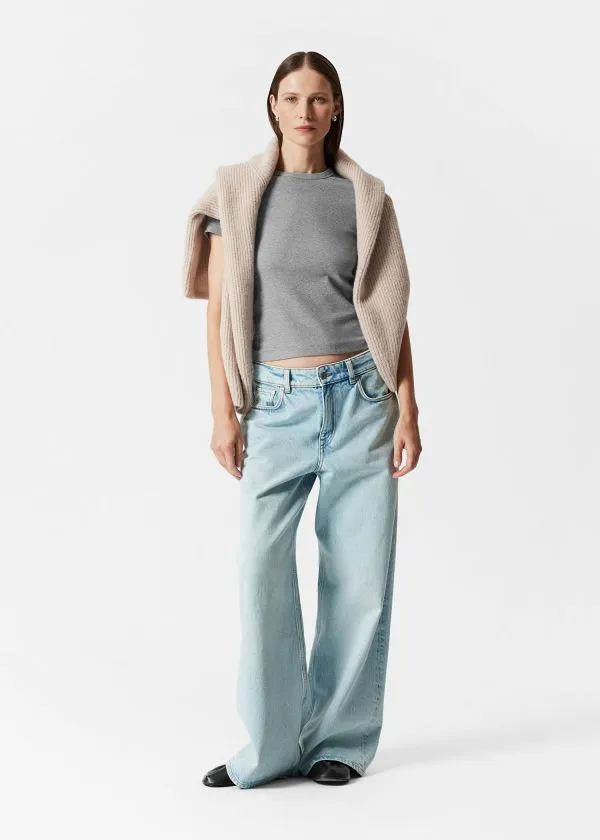 Women Tops and Tshirts and Other Stories Ribbed Cropped TShirt Grey Melange