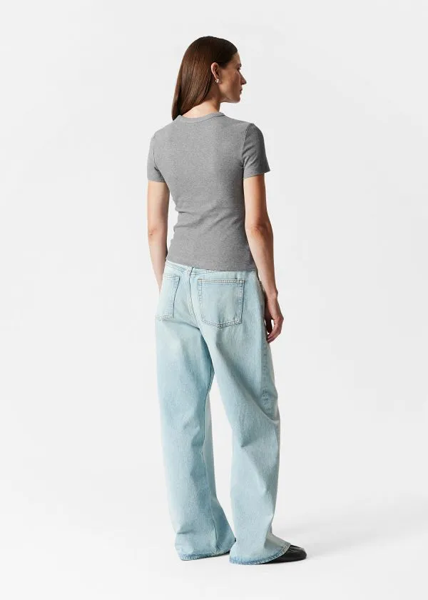 Women Tops and Tshirts and Other Stories Ribbed Cropped TShirt Grey Melange
