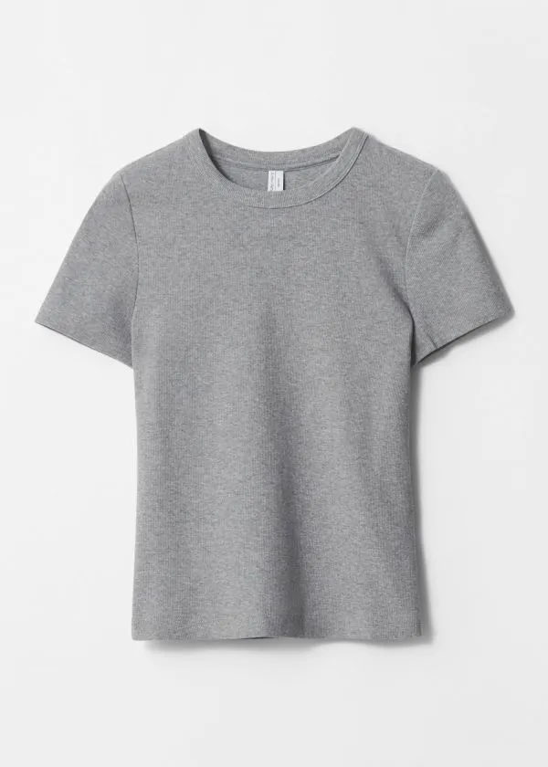 Women Tops and Tshirts and Other Stories Ribbed Cropped TShirt Grey Melange