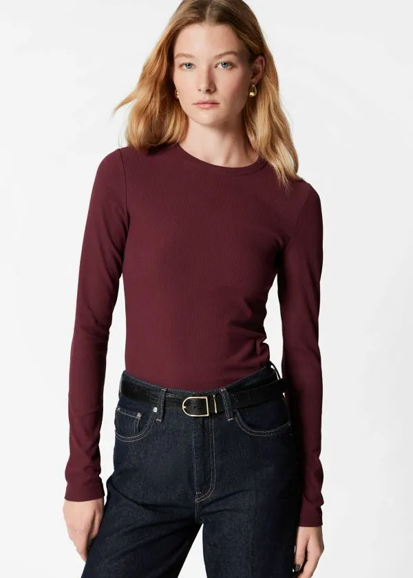 Women Tops and Tshirts and Other Stories Ribbed Top Dark Red