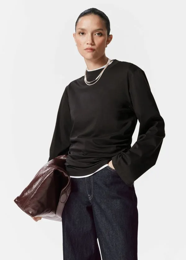 Women Tops and Tshirts and Other Stories Ruched LongSleeve Top Black