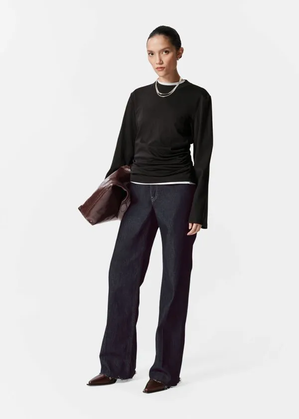 Women Tops and Tshirts and Other Stories Ruched LongSleeve Top Black