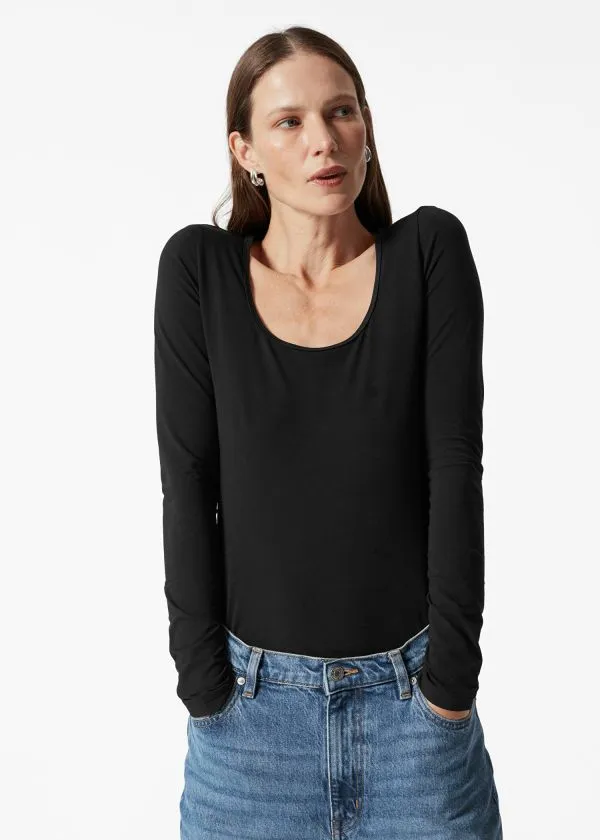 Women Tops and Tshirts and Other Stories ScoopNeck LongSleeve Jersey Top Black Women Tops and Tshirts and Other Stories ScoopNeck LongSleeve Jersey Top Black
