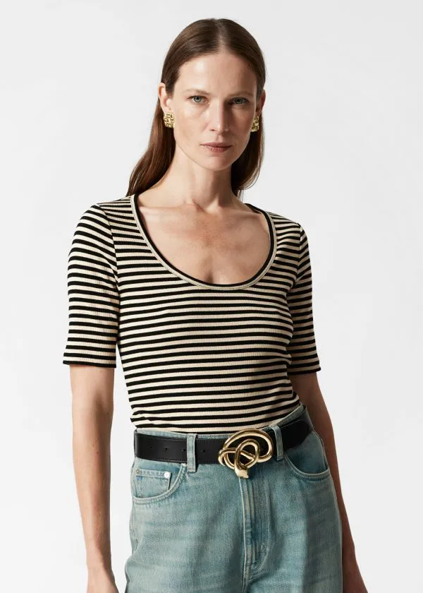 Women Tops and Tshirts and Other Stories ShortSleeve Cotton TShirt Black
