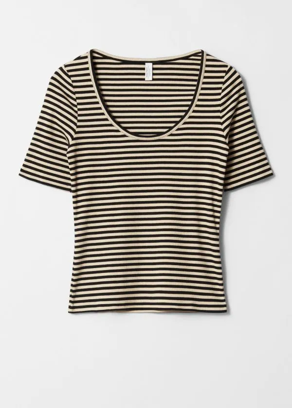 Women Tops and Tshirts and Other Stories ShortSleeve Cotton TShirt Black