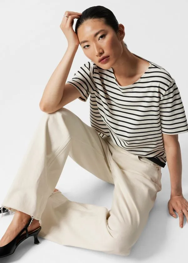 Women Tops and Tshirts and Other Stories Striped TShirt Blackandwhite Striped