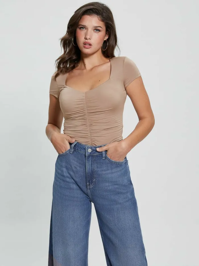 Women Tops GUESS Eco Rayla Ruched Top Silk Taupe