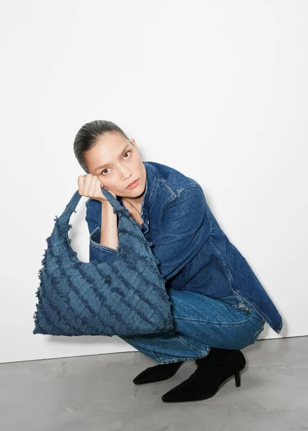 Women Tote Bags and Other Stories Braided Canvas Tote Bag Blue Denim