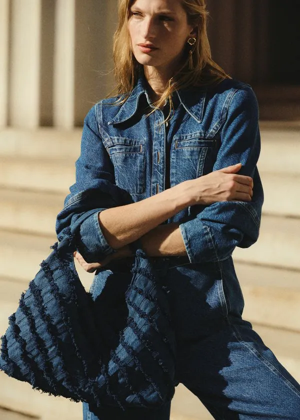 Women Tote Bags and Other Stories Braided Canvas Tote Bag Blue Denim