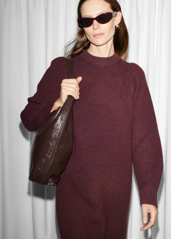 Women Tote Bags and Other Stories Large PatentLeather Tote Bag Burgundy