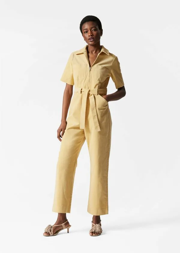 Women Trousers and Other Stories Belted Corduroy Jumpsuit Light Yellow