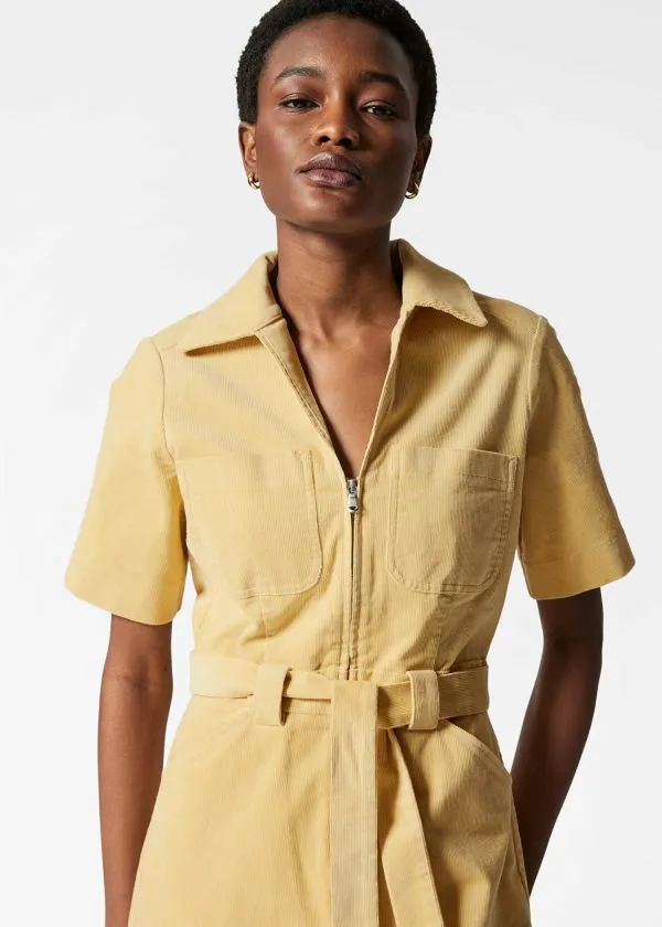 Women Trousers and Other Stories Belted Corduroy Jumpsuit Light Yellow