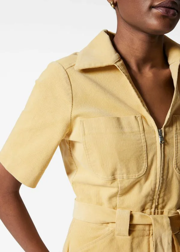 Women Trousers and Other Stories Belted Corduroy Jumpsuit Light Yellow
