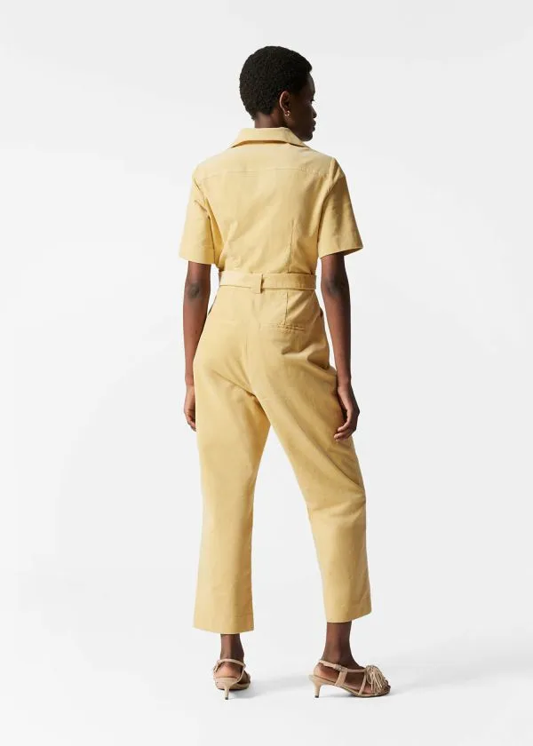 Women Trousers and Other Stories Belted Corduroy Jumpsuit Light Yellow