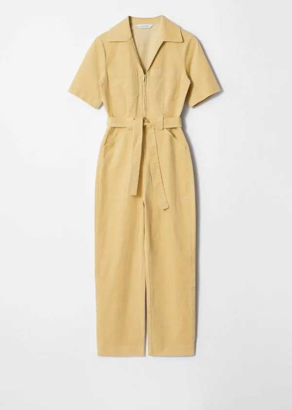 Women Trousers and Other Stories Belted Corduroy Jumpsuit Light Yellow