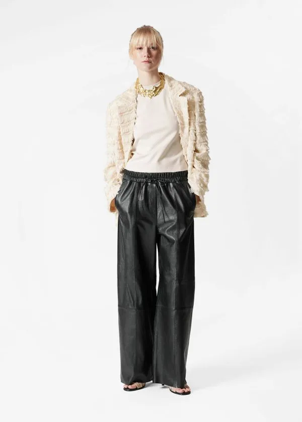 Women Trousers and Other Stories Drawstring Leather Trousers Black