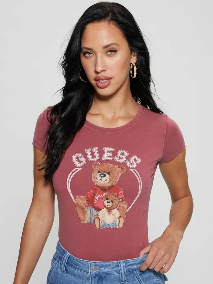Women Varsity Bear Tee Tahiti Red Multi Tops GUESS