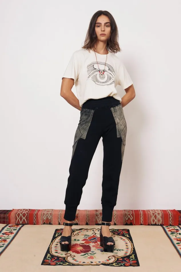 Women Vintage Fleece Black Kongo Pant Raquel Allegra Bottoms