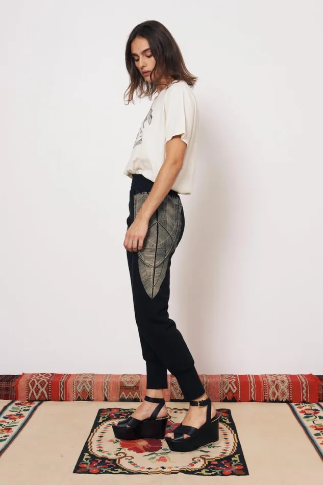Women Vintage Fleece Black Kongo Pant Raquel Allegra Bottoms