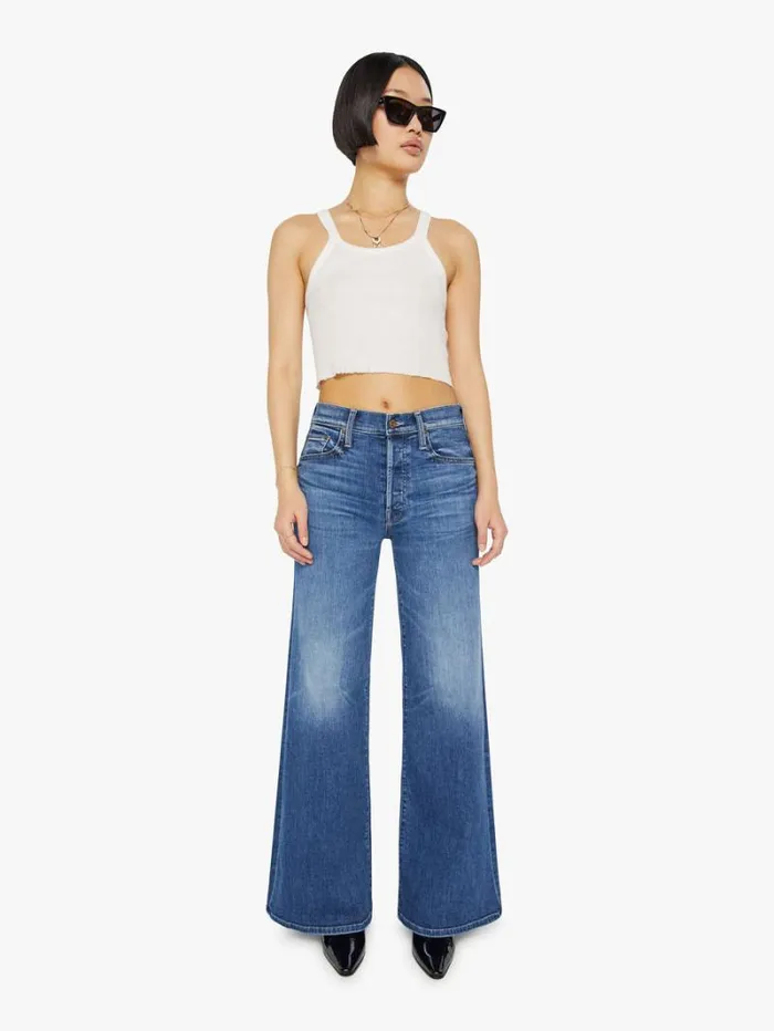 Women Wide Leg Mother Denim Petites The Lil039 Tomcat Roller Sneak Wash Sixth Sense