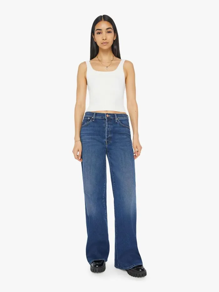 Women Wide Leg Mother Denim The Ditcher Roller Sneak Wash Yakkity Yak