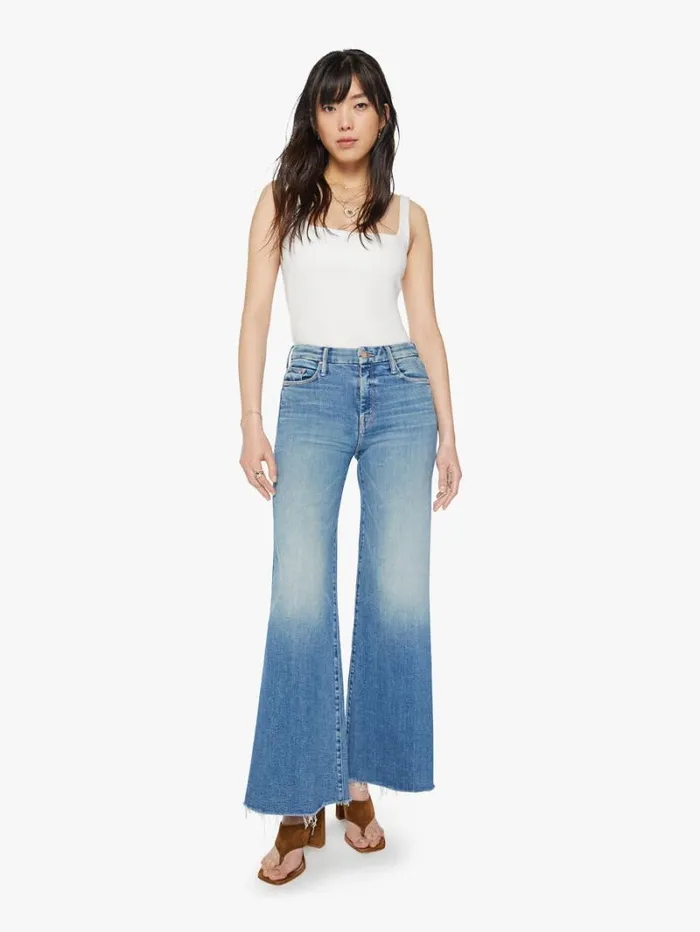 Women Wide Leg Mother Denim The Roller Fray Wash Riding The Cliffside