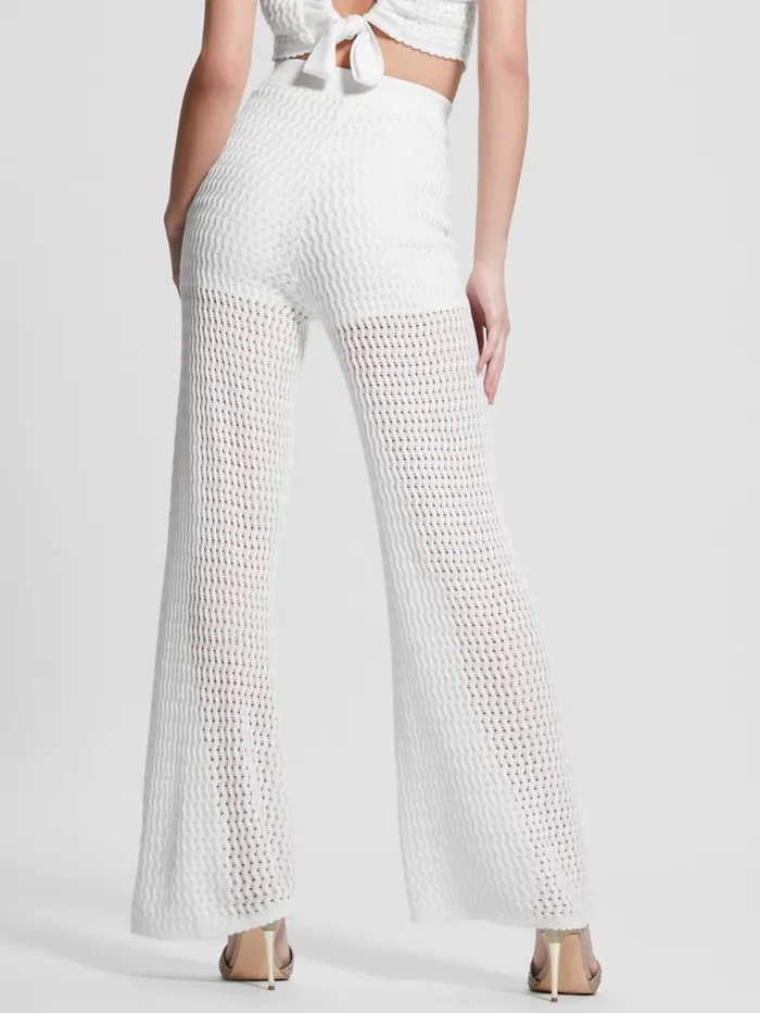 Women Yasmina Wide Leg Sweater Pants Dove White Bottoms GUESS