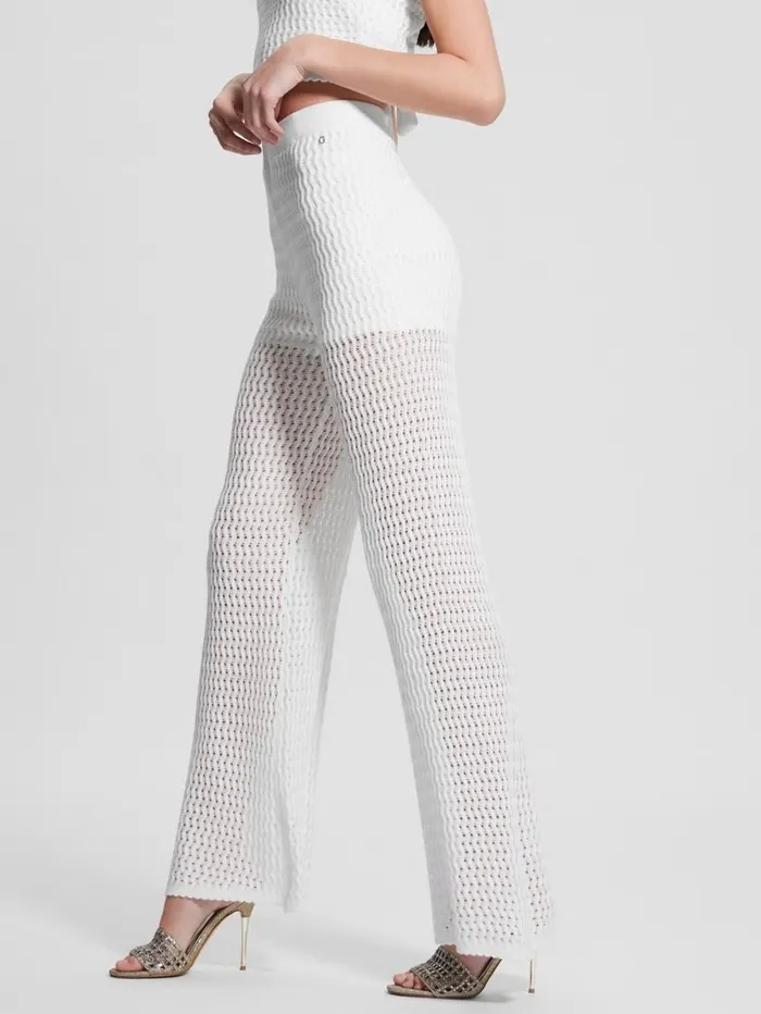 Women Yasmina Wide Leg Sweater Pants Dove White Bottoms GUESS Women Yasmina Wide Leg Sweater Pants Dove White Bottoms GUESS