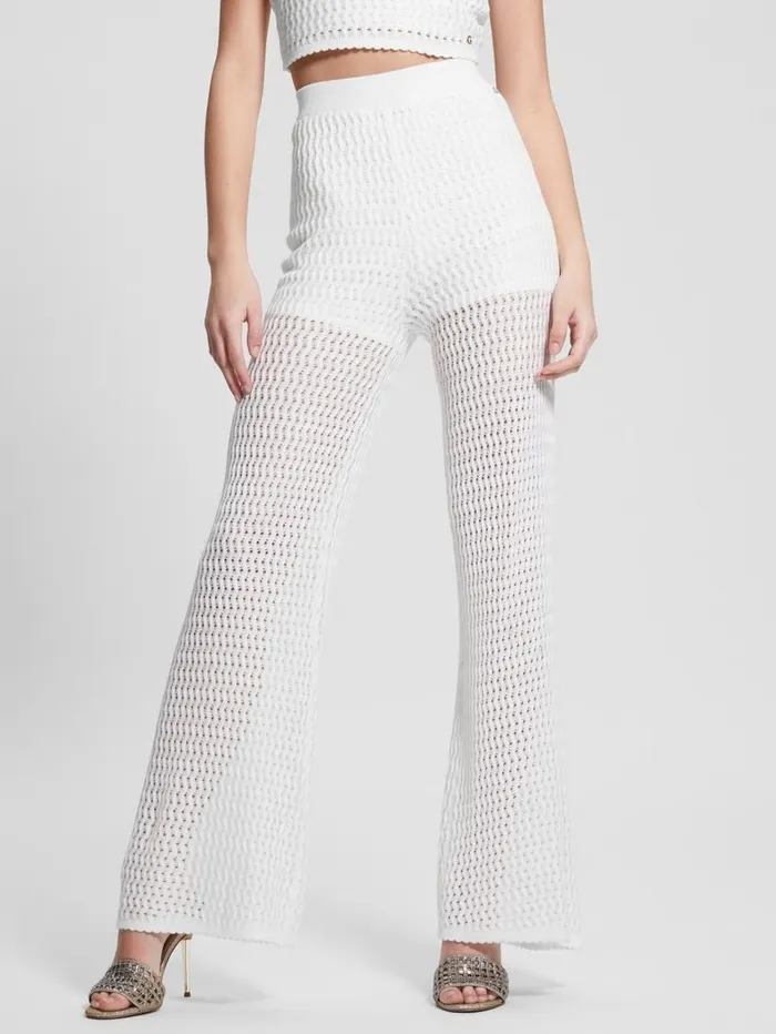 Women Yasmina Wide Leg Sweater Pants Dove White Bottoms GUESS Women Yasmina Wide Leg Sweater Pants Dove White Bottoms GUESS