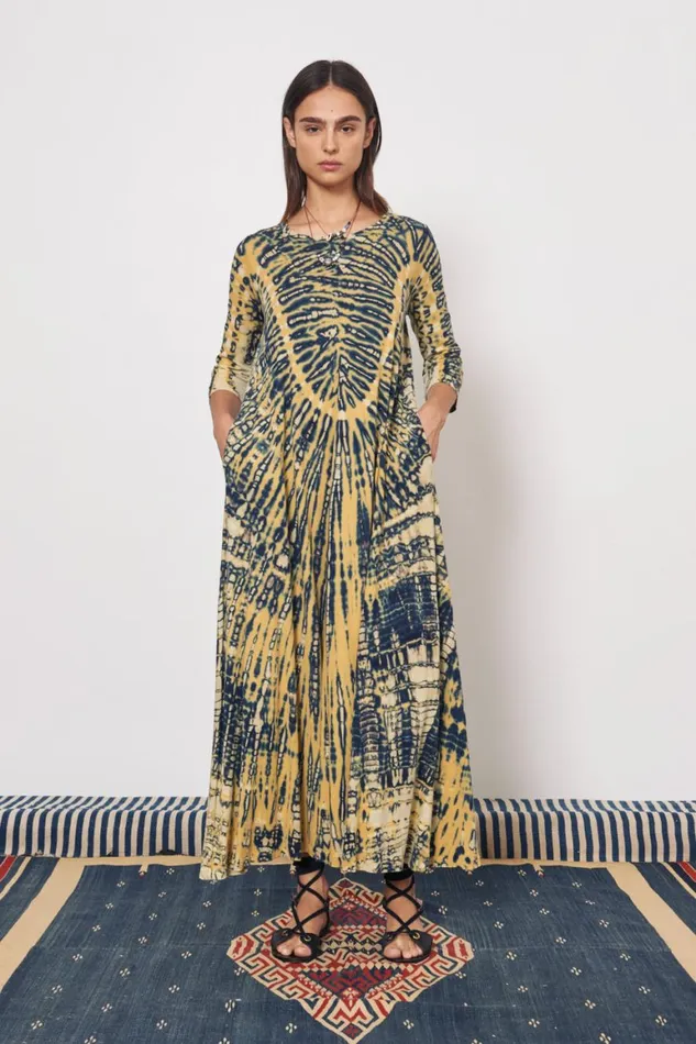 Women Yellow And Navy Drama Maxi Dress Raquel Allegra Dresses
