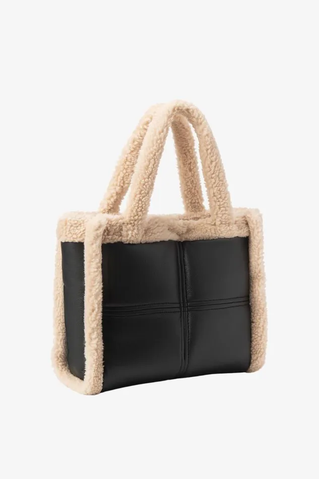 Women ZOEY Sherpa Leather Tote Blackivory LAMARQUE Bags Women ZOEY Sherpa Leather Tote Blackivory LAMARQUE Bags