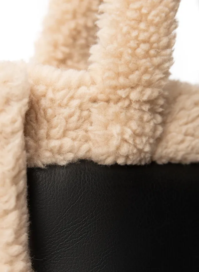 Women ZOEY Sherpa Leather Tote Blackivory LAMARQUE Bags Women ZOEY Sherpa Leather Tote Blackivory LAMARQUE Bags